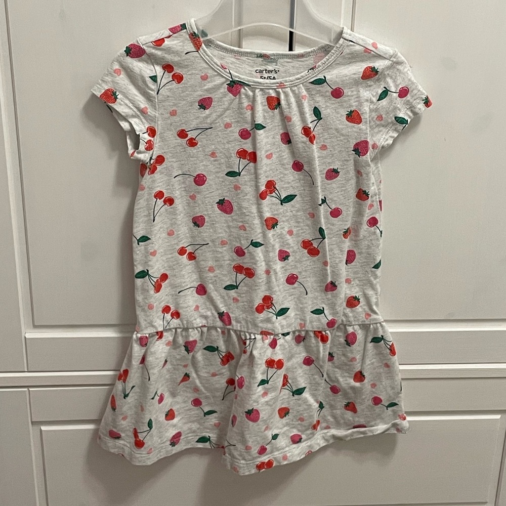 🩵5/$20 Carter's Gray Dress with Pink and Red Fruit Print